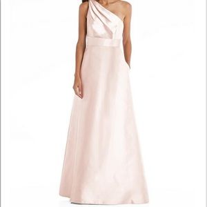 Alfred Sung Blush One Shoulder Silk Gown Bella Bridesmaids